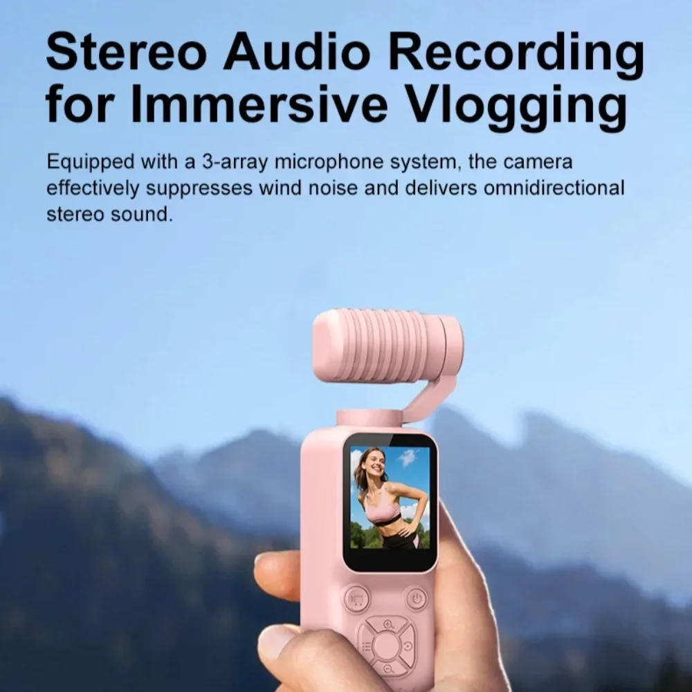 Portable Thumb Sized Handheld Action Camera 180 Degree Rotatable Mini Handheld Vlog Cam Stereo Audio Recording