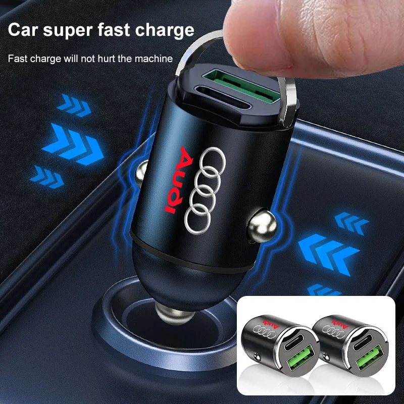 Mini Car Charger 12-24V Lighter Fast Charging Car USB Type C Charger For Audi S Line A3 Q5 Q6 B9 A6 A7 A8 Q3 B7 C6 A4 B8 A5 A6