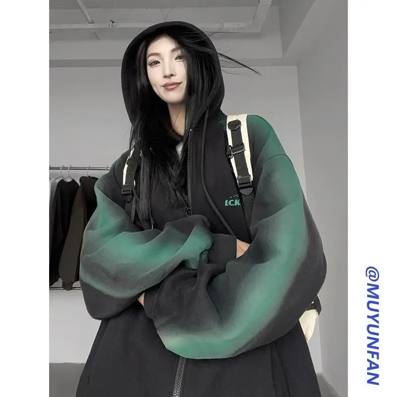 

Autumn Winter plus Size 300 Pou adient Dyed Hooded Open Cardigan Men's Sle Couple's Match Hoodie Jaet Outerwear