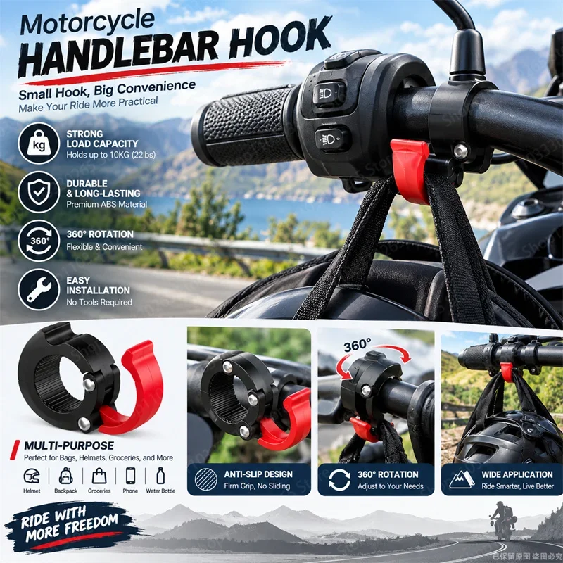 Multi functional bicycle scooter storage accessories, motorcycle universal helmet hook, replaceable luggage rack