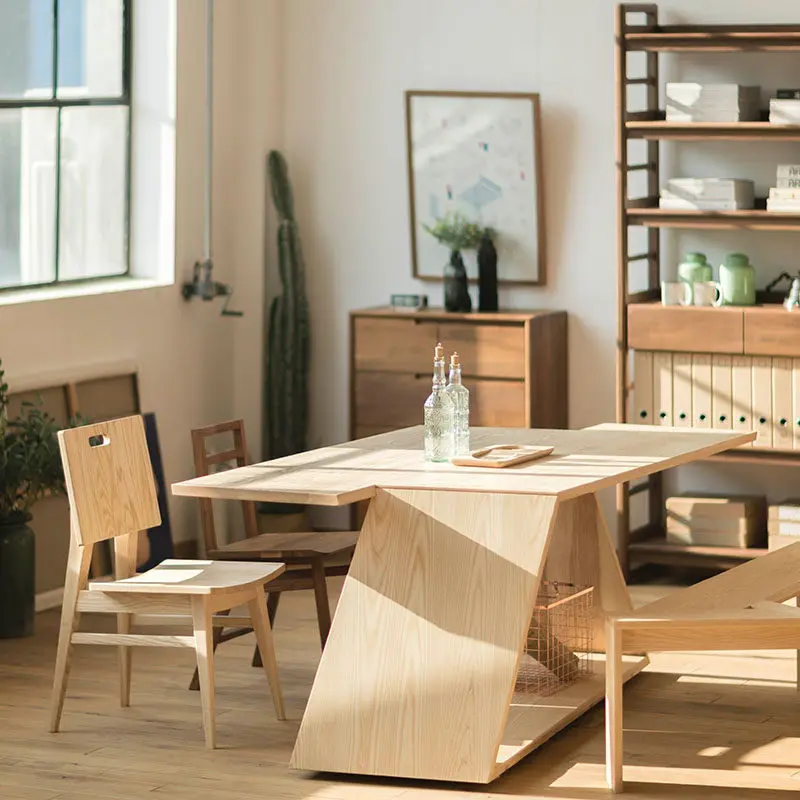 Solid wood dining table Workbench Conference table Simple modern walnut ash home office