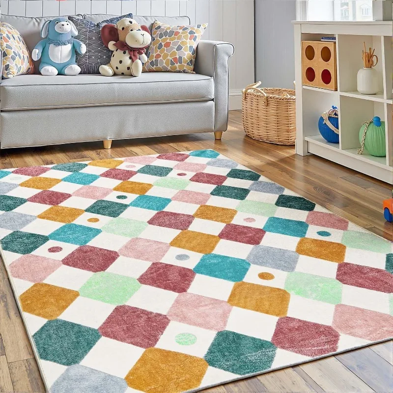 Chessboard Rugs Colorful Plaid Pattern Living Room Carpet Washable Sofa Coffee Table Non-slip Floor Mat Bedroom Bedside Carpets