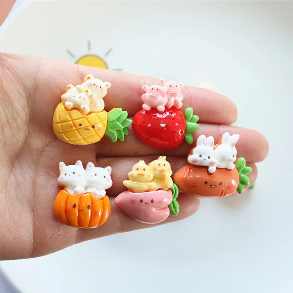 Cabujones de resina con parte trasera plana para álbum de recortes, caja de frutas de animales brillantes, accesorios de adornos artesanales de joyería, 10 piezas