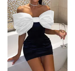 Elegant Dresses for Women Fashion New Off Shoulder Bow Wrap Hip Short Skirt Sexy Party Backless Skinny Evening Dress 2024 Summer