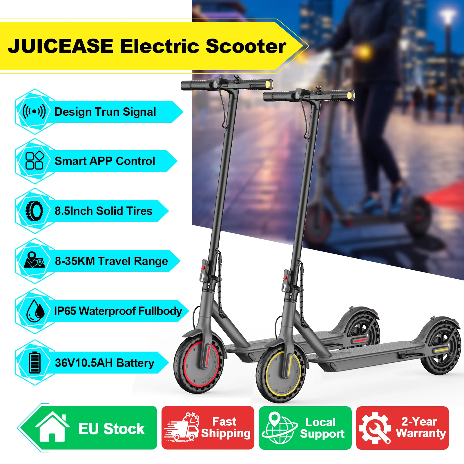 NEU 2026 JUICEASE S50 Blinker-Elektroroller Rad/Gelber Motor 36V10.5AH Kapazität 8,5 Zoll Faltbarer Elektroroller 30KM Reichweite Smart APP E-Scooter