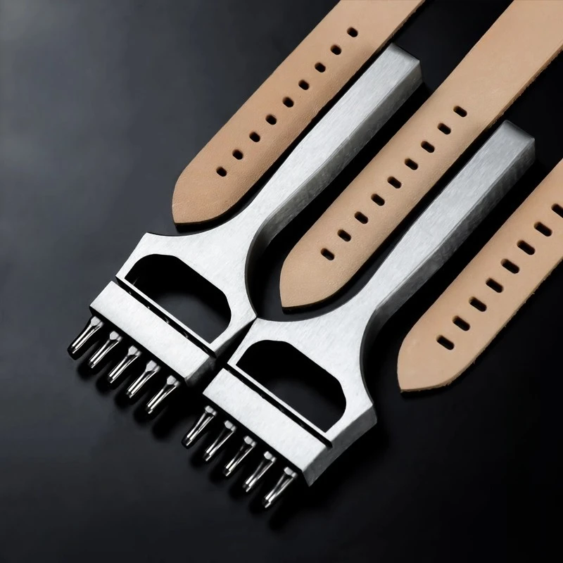 3/4/5mm Leather Punching Tool with Flat Mouth Five-tooth Punching DIY Leather Craft Oval Punching Tool with Replaceable Head