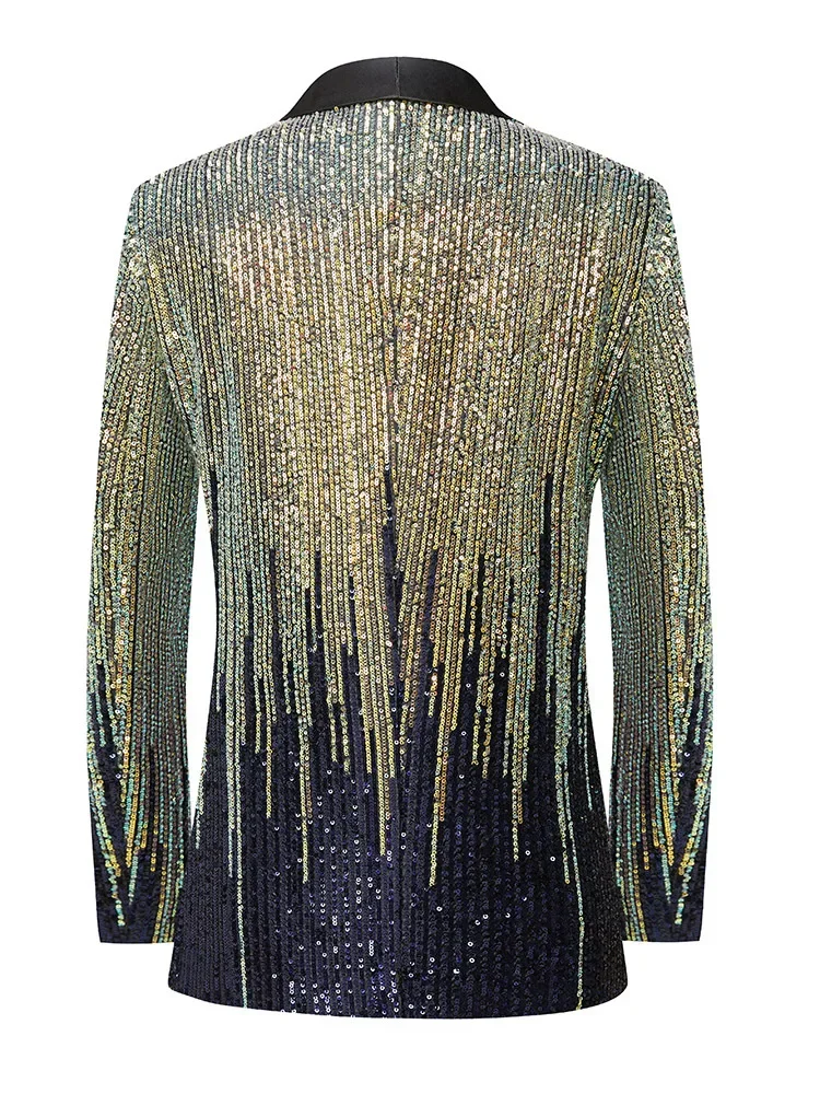 HOO 2024 Men\'s Meteor Gradient Sequin blazer Performance Singer Stage Performance Host Catwalk blazer