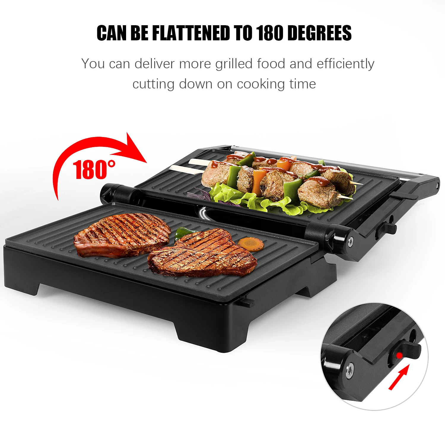 Contact Grill for sandwiches, steak and as Panini grill, non-stick sandwich maker for fat-free barbecue, 900 W, met