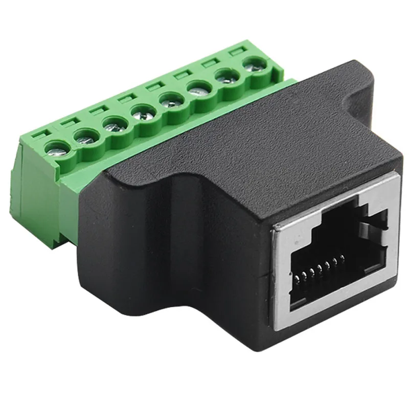 Solderless RJ45 to 8Pin Network Cable Extension Adapter Green Welding-free Shielded 8P8C Male Female Wiring Terminal Connector
