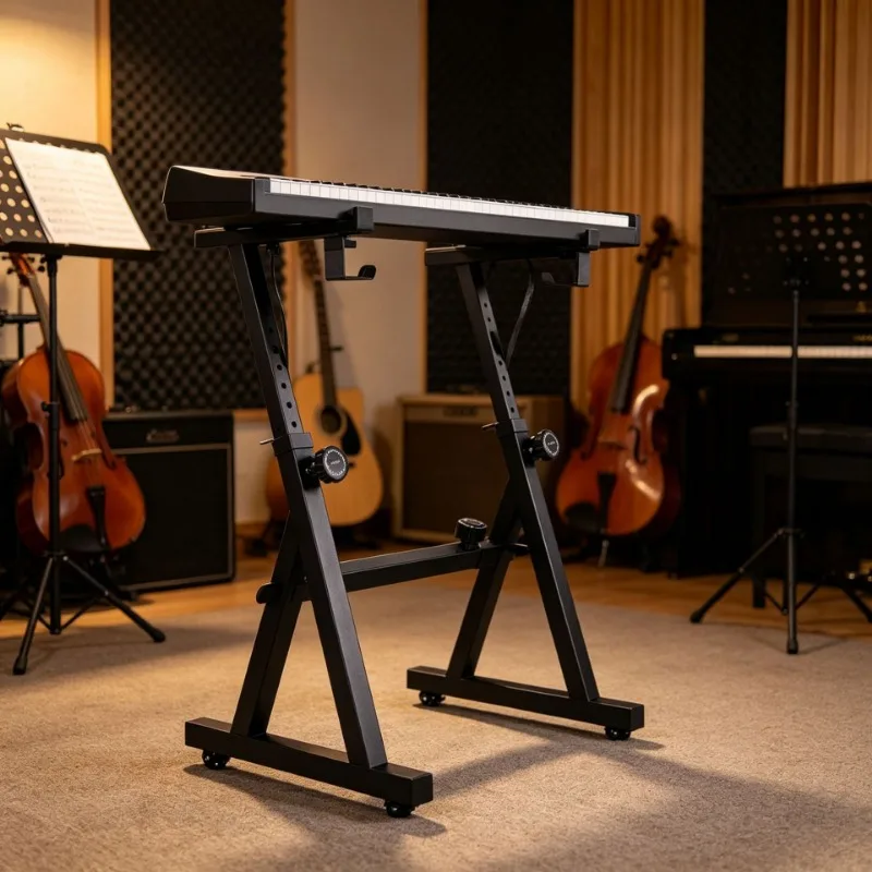 Reinforced Folding Keyboard Stand, Height‑Adjustable Portable Holder for Electronic Piano & Keyboard