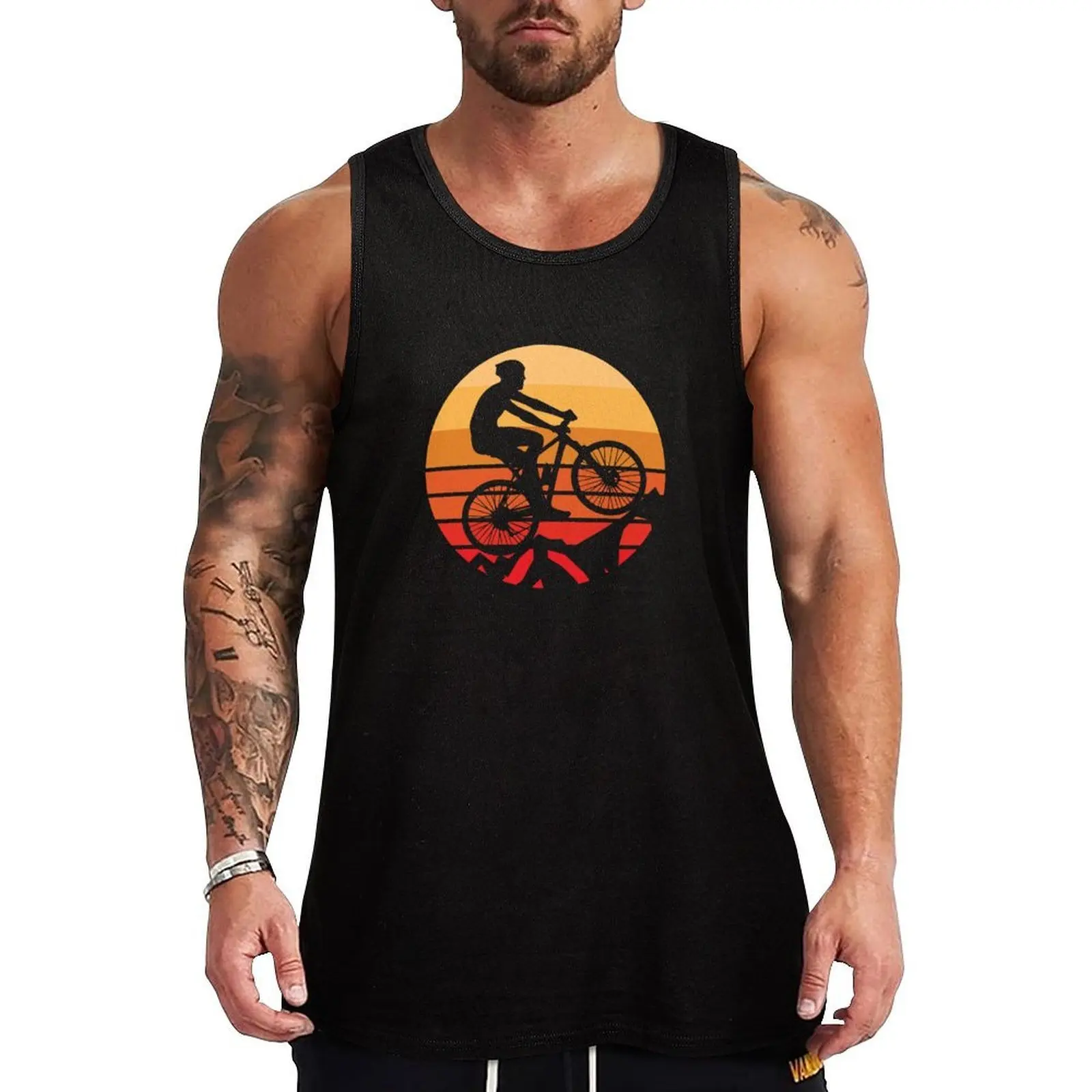

Mountain Bike, Biker, Vintage Orange Sunset Tank Top gym top sexy clothes men t-shirt gym man anime gym