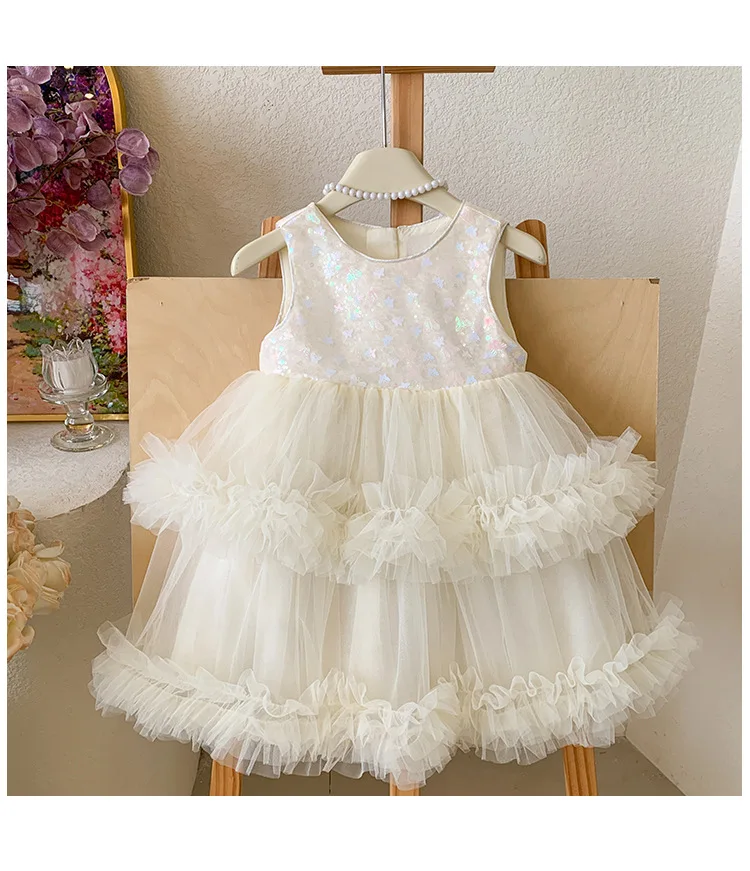 

Sweet and Cute Dress for Girls Summer 2026 New Childrens Puff Sleeveless Mesh Princess Dress