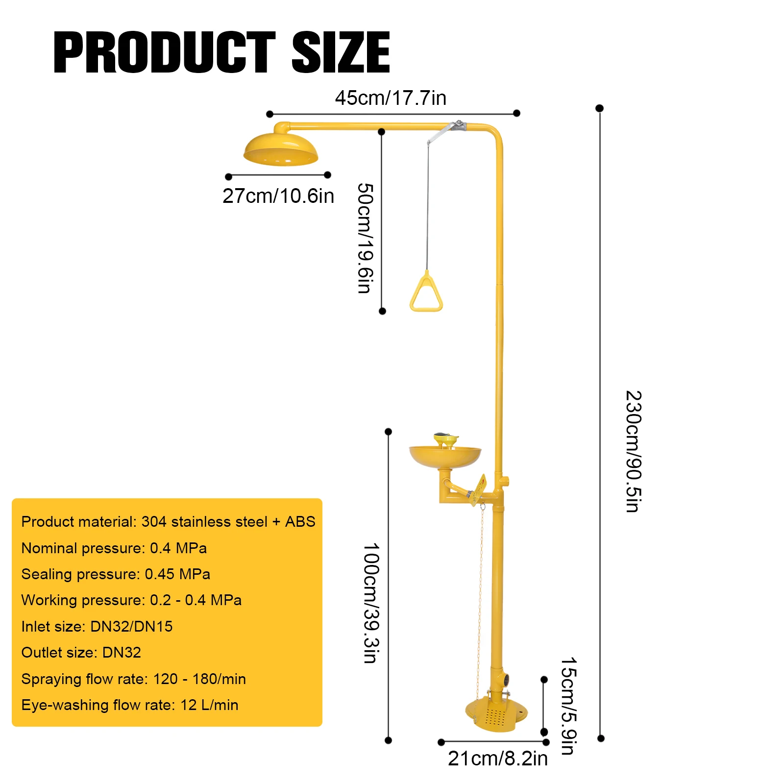 304 الفولاذ المقاوم للصدأ دش الطوارئ محطة غسيل العين NPT الموضوع دش مجموعة وغسل العين مع دش الإسعافات الأولية محطة غسيل العين #4
