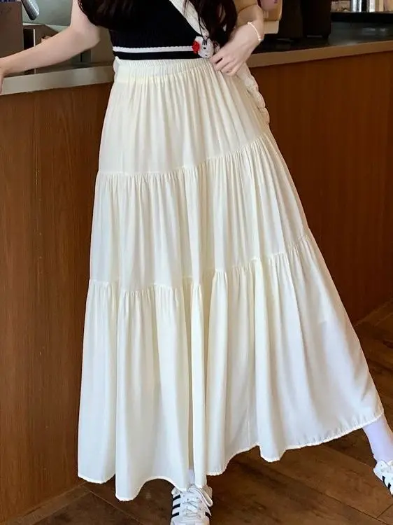 Letnia Nowa Elegancka Spódnica w Kształcie Litery A Damska Słodka Odmładzająca Wyszczuplająca Talia Warstwowa Plus Size Poliestrowa Spódnica