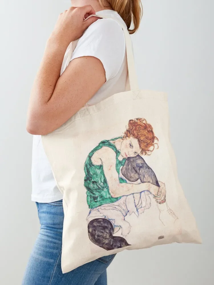 Egon Schiele - Seated Woman with Bent Knee Tote Bag Shopper shopping trolley bag tote bag woman