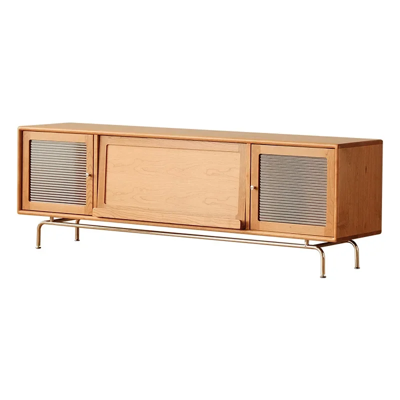 작은 아파트용 체리 나무 유리 오디오 비주얼 캐비닛, 가정용 거실 수납 TV 캐비닛