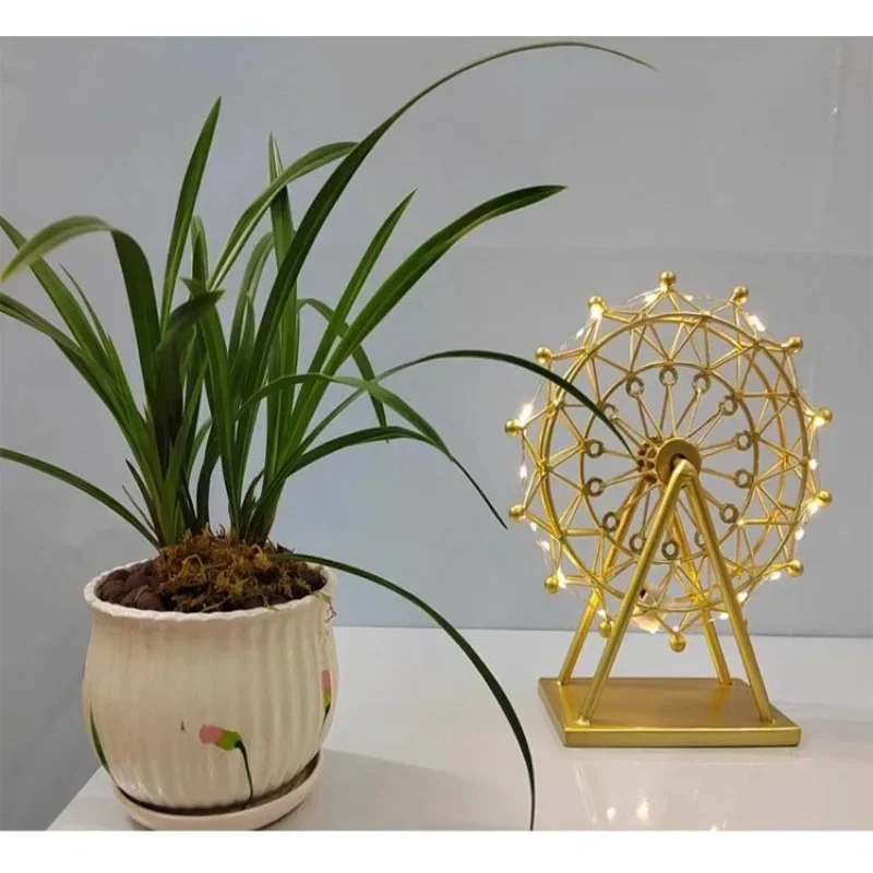 Nordic Style Building Small Ferris Wheel Pure Hand Decoration Small Ornament Luminous Bookshelf Living Room Partition Wine