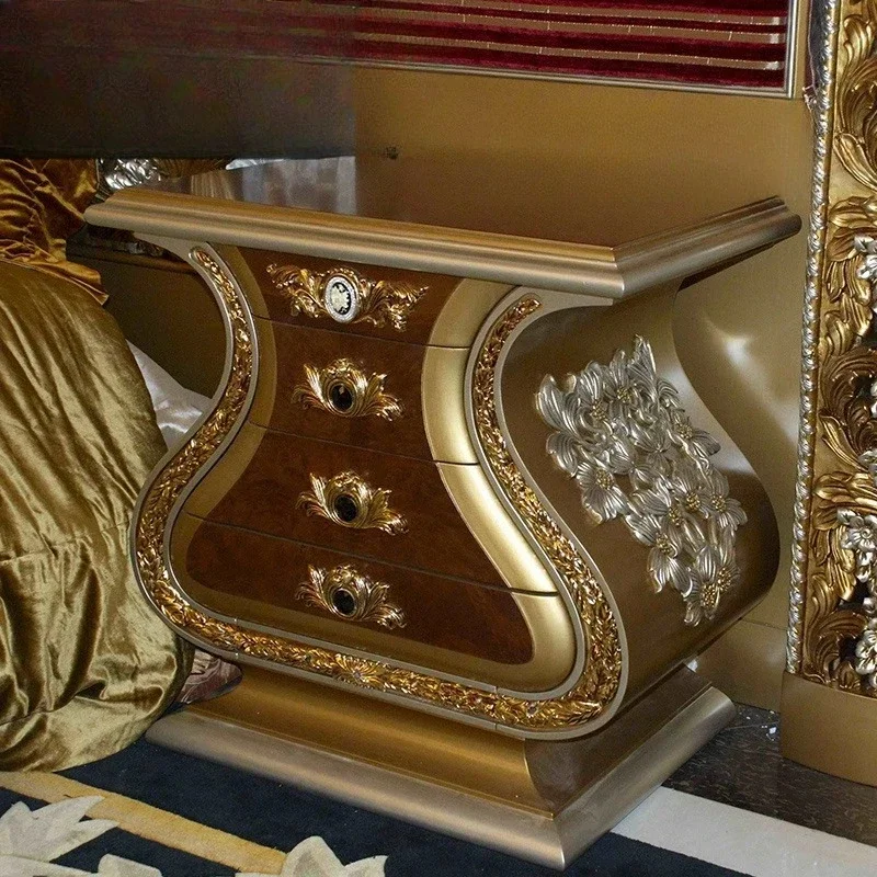 

European solid wood bedside table French court villa bedroom locker classical retro drawer cabinet