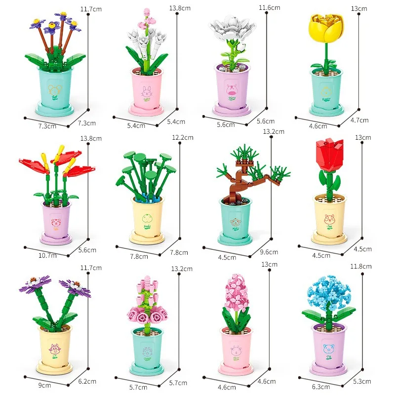 Hot Moc Blumen DIY Topfpflanzen Mikro landschaften Mini Kunst Bausteine setzt Modell Puppen Ziegel Mädchen Spielzeug Geschenke