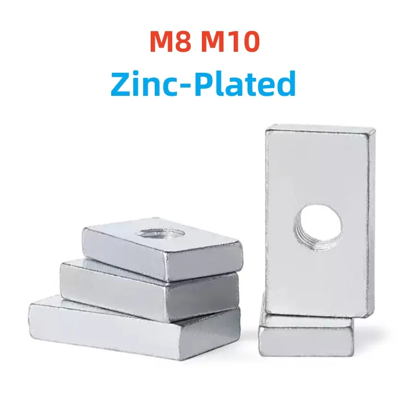 Écrou carré M8 M10 en acier au carbone zingué, écrous rectangulaires fins, accessoire de profil en aluminium, écrous de bloc coulissant
