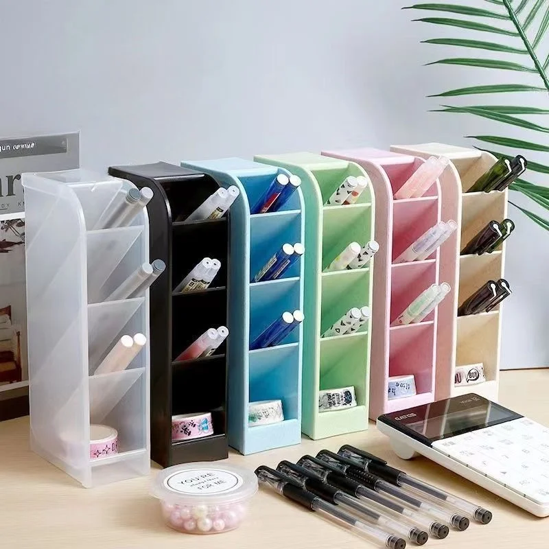 5PC Multi-functional Stationery Storage Box Desk Multi-Layer Pen Holder Inclined Cosmetic Brush Storage Holder For Office JJ4098
