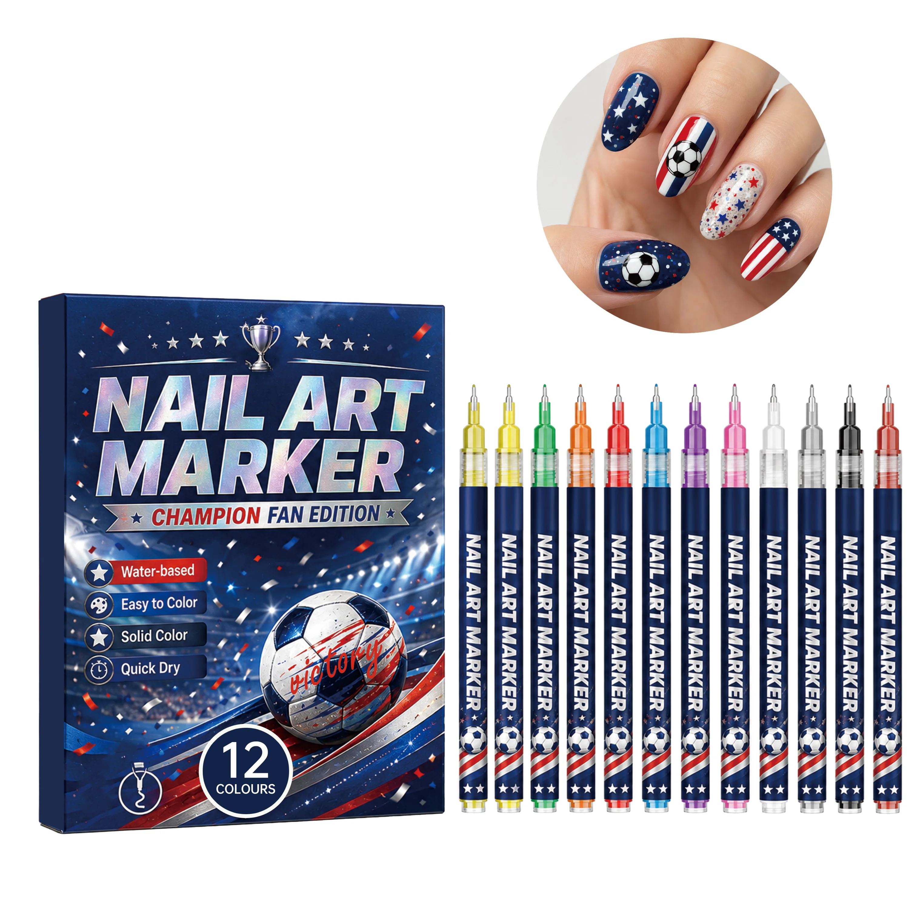 12Pcs Champion Fan Edition Nail Art Markers Quick Dry Nail Graffiti Pens DIY American Flag Football Nail Art Manicure Tools - view 6