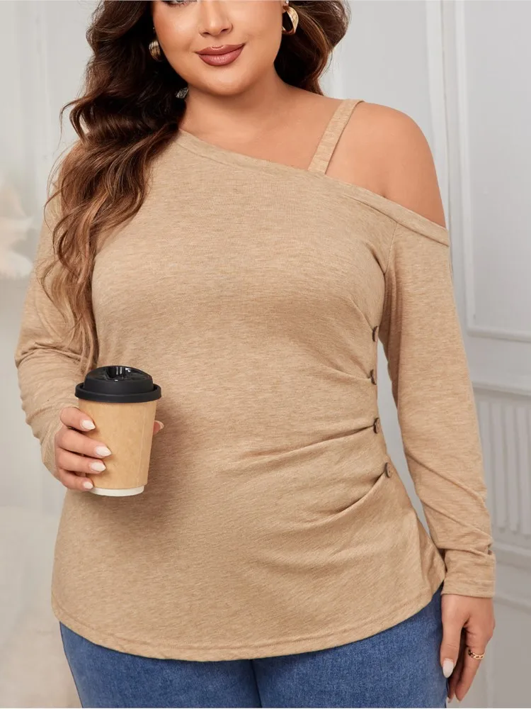 Plus Size Autumn Pullover Tops Women Irregular Long Sleeve Patchwork Slip Fashion Ladies Blouses Pleated Slim Waist Woman Tops