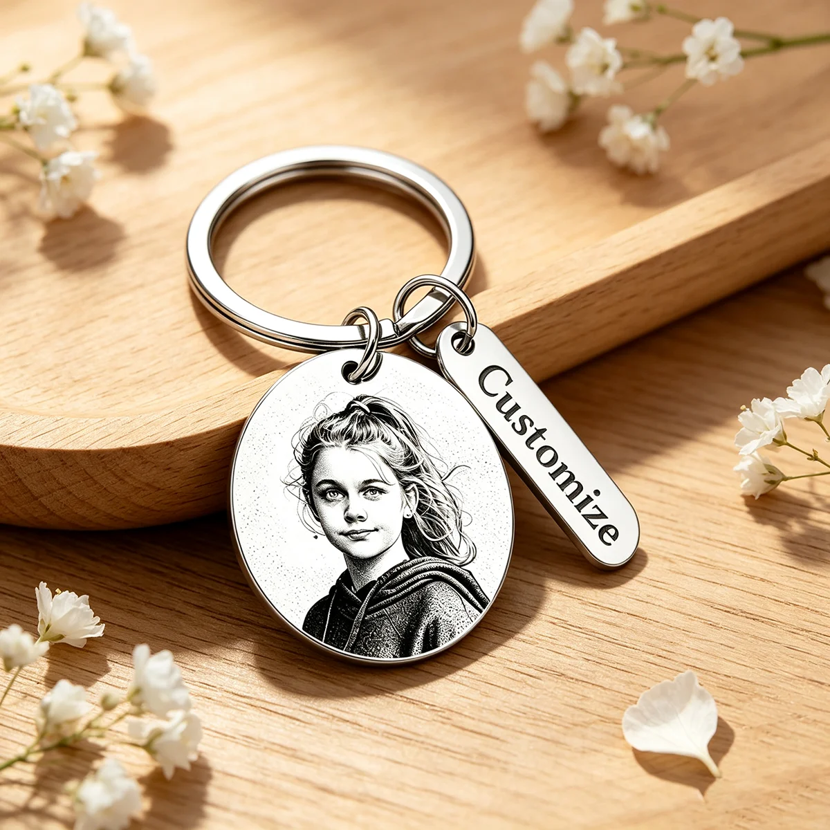 Unique Custom Stainless Steel Keychain, Personalized Photo & Text