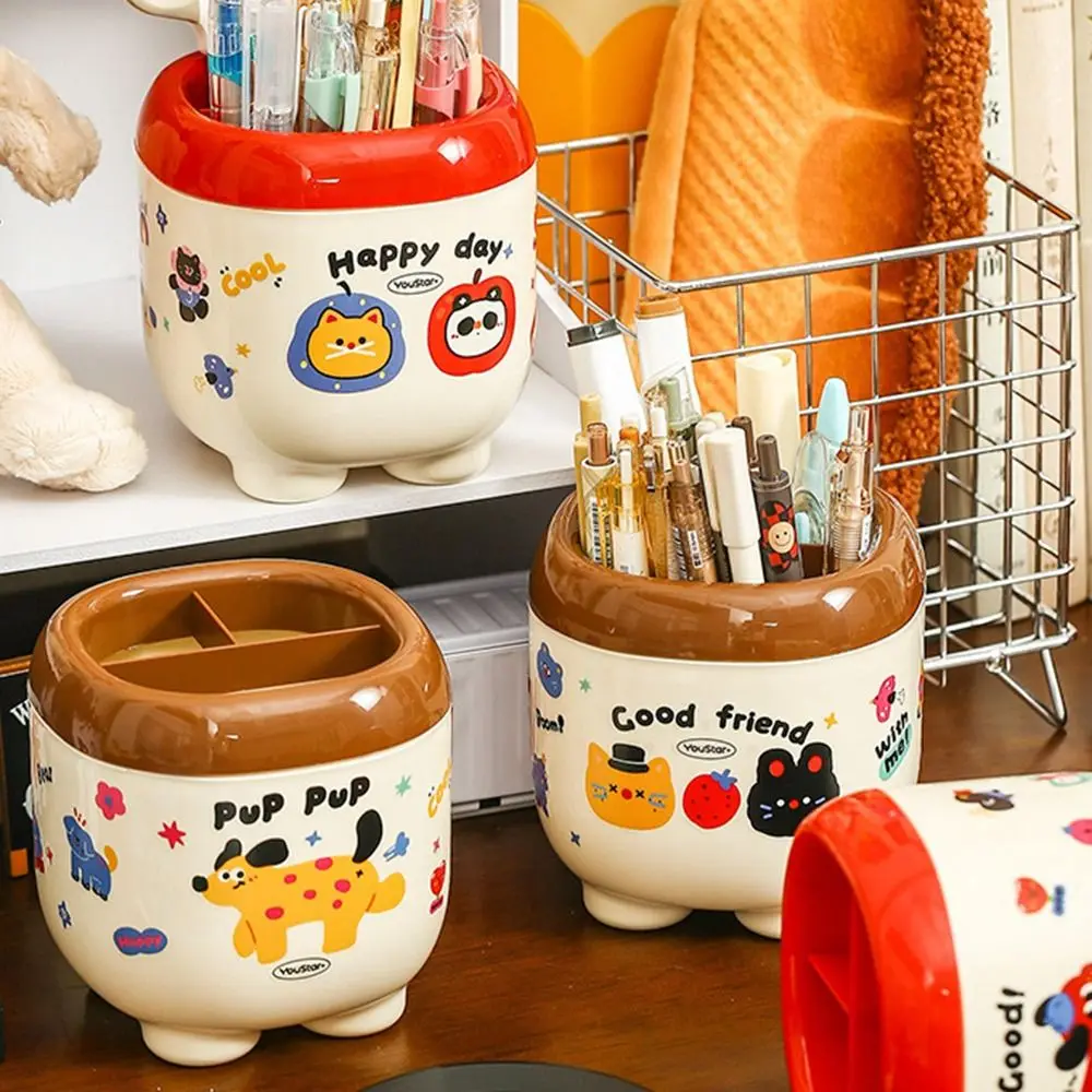 

Cute Multi Grid Penholder Cartoon Pattern with Stickers Table Storage Box Large Capacity Stationery Box