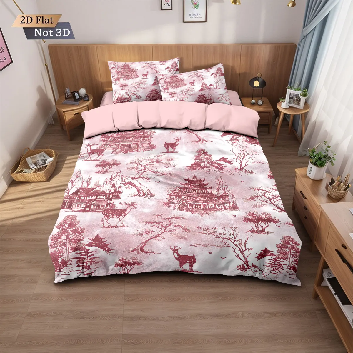 3pcs pink antique architectural print coreless bedding comfortable multi size bedroom dormitory duvet covers, machine washable