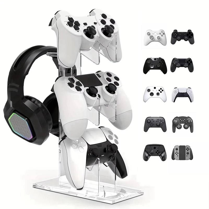 Universal 3 ชั้น Controller ผู้ถือและหูฟังผู้ถืออุปกรณ์เสริมเกมสําหรับ PS5 PS4 ผู้ถือโปร่งใส