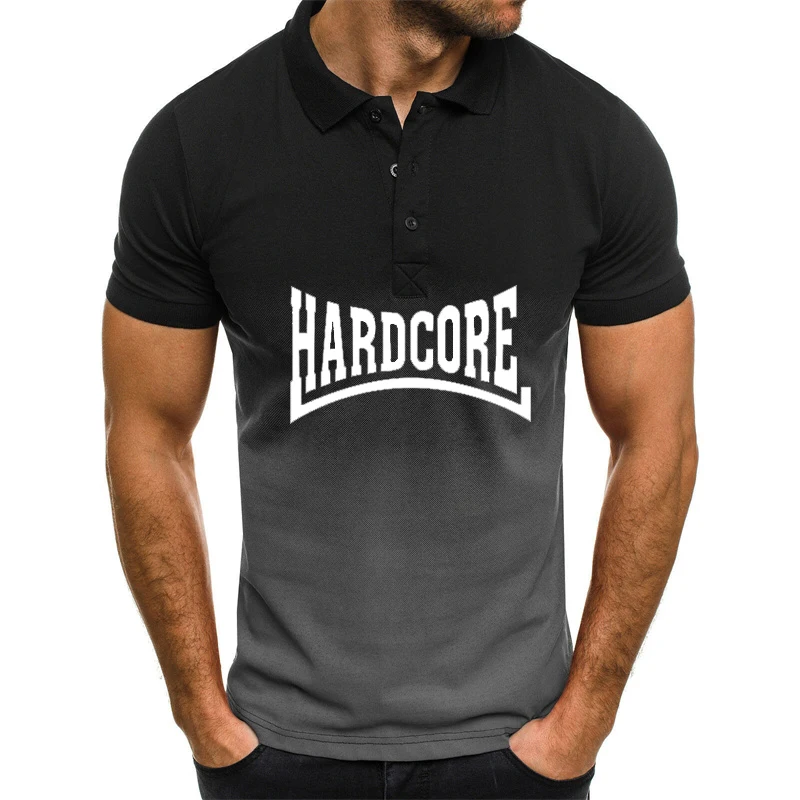 2024 T-Shirt da uomo Hardcore stampata estate allentata manica corta top 3D gradiente Harajuku Polo T Shirt per uomo moda risvolto camicia