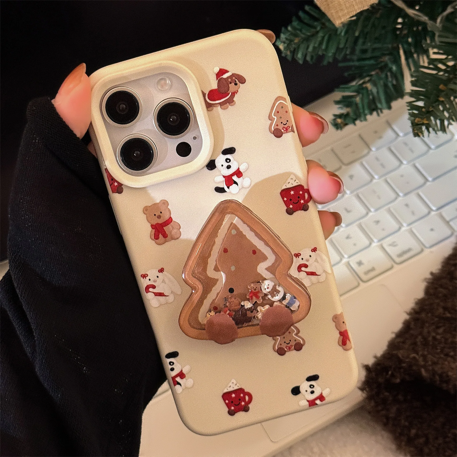 Cookie Christmas Tree Mobile Phone Case With Rocking Stand For iphone16 Soft Phone Case For iphone 15promax Cover