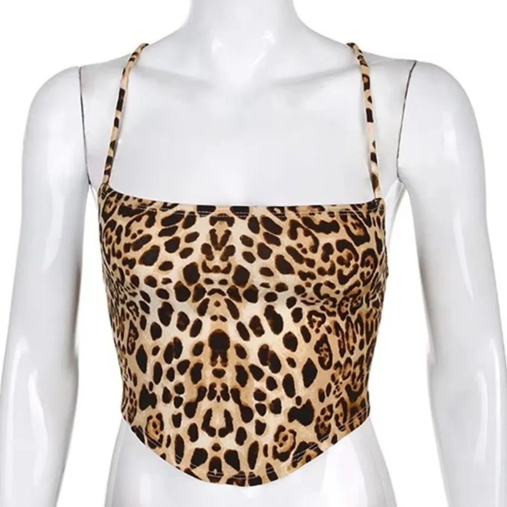 

Chic Bottoming Shirt Leopard Crop Top Spring Summer Spicy Girls Style Girl's Vest Top Slim Fit Leopard Print Suspender Women