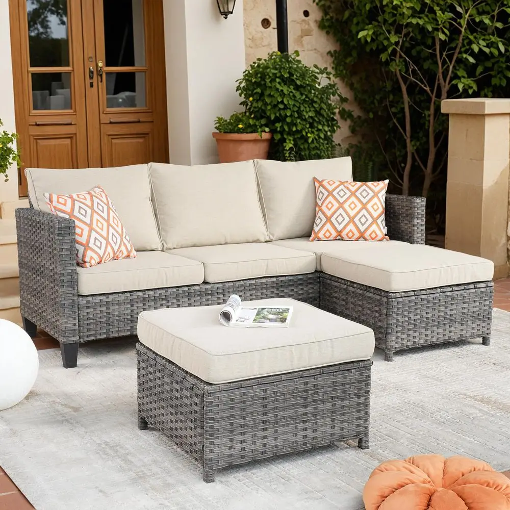 

Patio Sofa 3 Pieces Patio Furniture Set Outdoor Wicker Sofa Couch with Ottomans Thick Cushions, All Weather Rattan Conversation