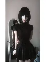 New Gothic Lolita Y2K Women's Mini Dress Double Breasted Striped Ruffle Hem Slim Fit Harajuku Dark Cute Night Out Streetwear 2