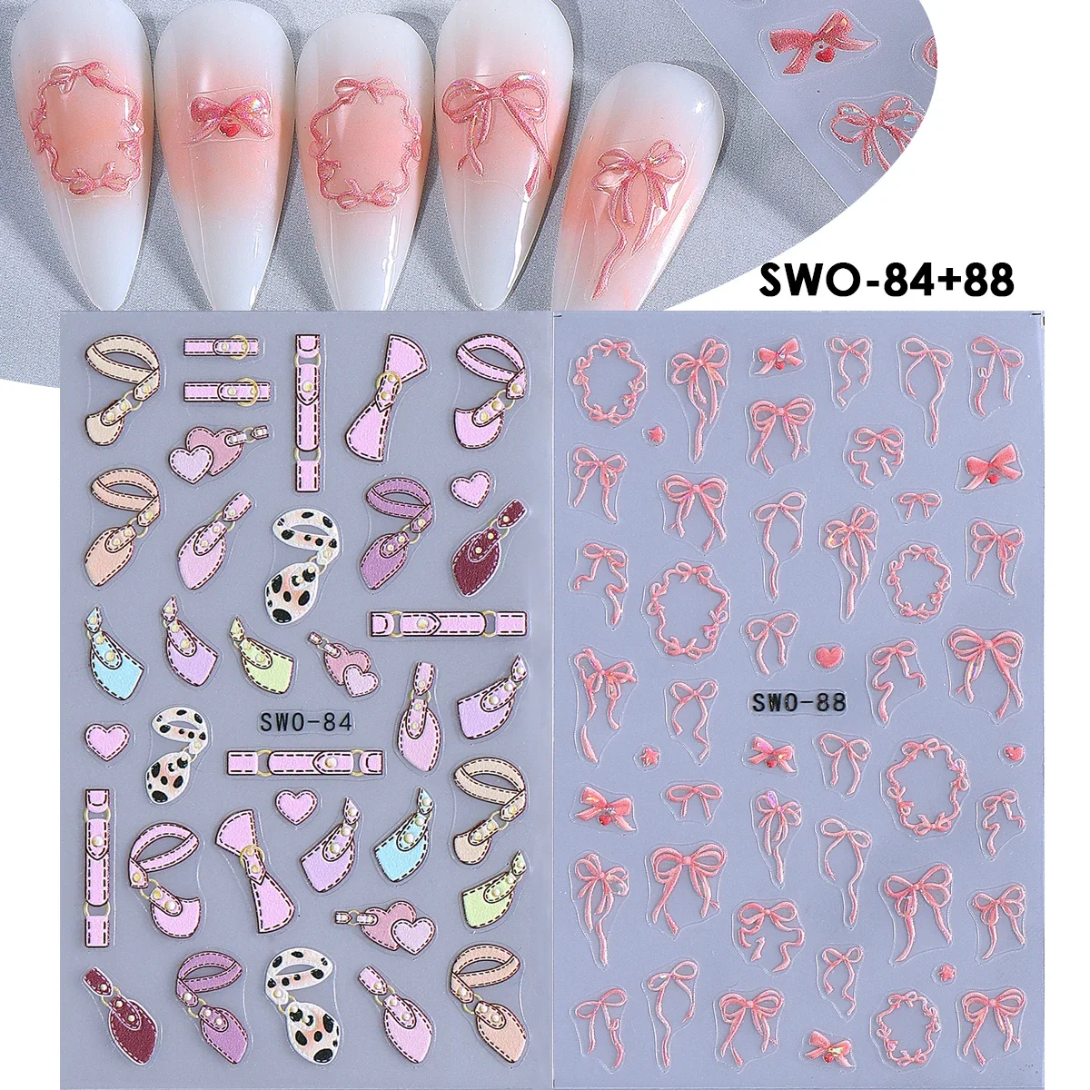 2 stuks zoete element nail art stickers eenvoudige bloem hart kersen aardbei kawaii stickers kleurrijke boog vlinder manicure sliders
