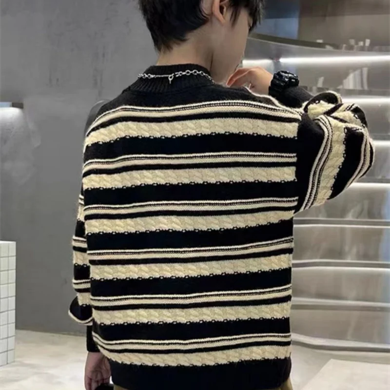 Boys Woolen Sweater Cotton Knitting Windbreak 2025 Stripe Plus Thicken Autumn Winter Outwear Sport Teenagers Christmas Warm Chil image 2