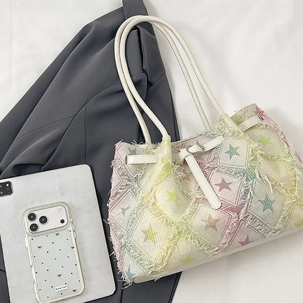 Multicolor One-Shoulder Bags Large Capacity Interior Compartment Handbags Sewing Thread Design Canvas Underarm Bag Daily Use