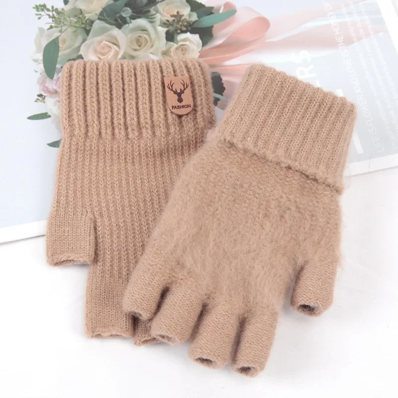 Guantes de punto elásticos Unisex para hombre y mujer, guantes térmicos de invierno cálidos y gruesos de Cachemira sin dedos para montar, acogedores guantes para conducir en la oficina y escribir