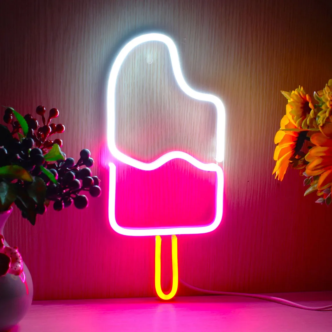 Popsicle Neon Sign,Ice Cream LED Neon Sign,Gift for Ice Cream Shop,Big Size Dessert Shop Sign,Cafe Neon Decor,Business Open Sign