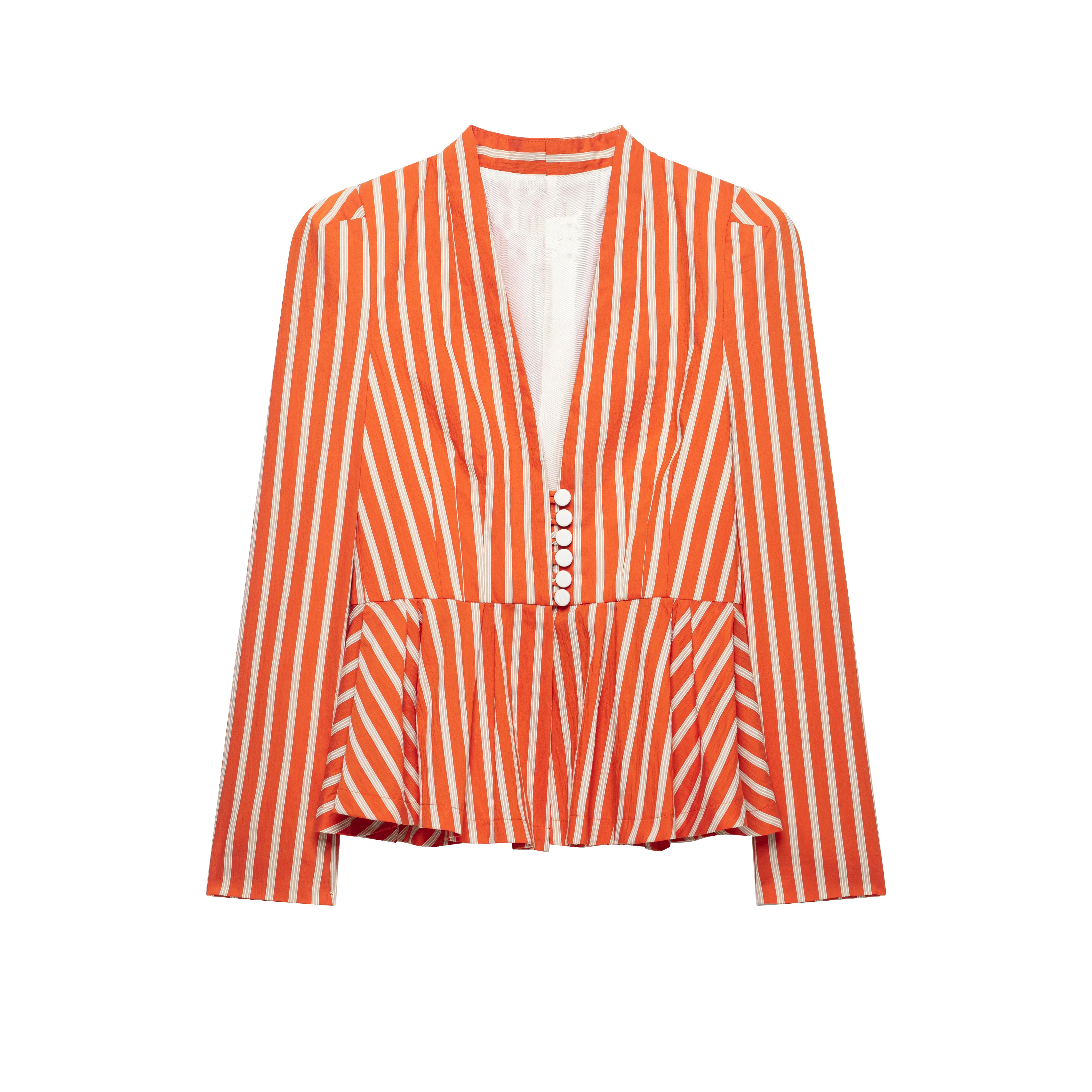 Women's Blazer 2026 Autumn New Fashion Slim Fit Stripe Short Cropped Jacket Versatile European Trend Polyester Long Sleeve