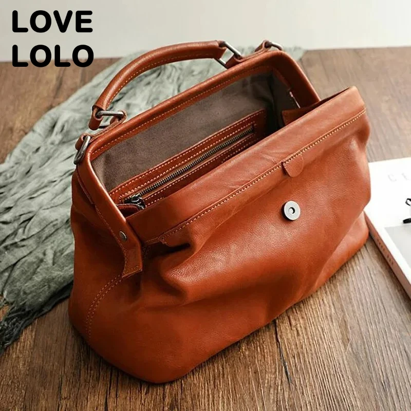 Vintage Doctor Bag for Women Soft Buffalo Leather Crossbody Purse Spacious Cowhide Shoulder Bag High-Quality Retro Handbag 2025
