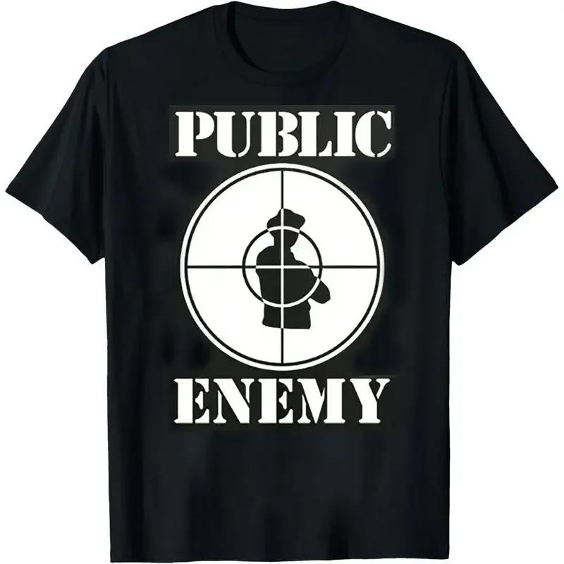 Men's Public Enemy Logo Graphic Print Streetwear T-Shirt - Polyester Fabric, Casual Wear, Breathable, Round Neck, Short-Sleeve, Machine Washable, Plus Size Black Multi-Use Menswear Tee for Summer Outfits