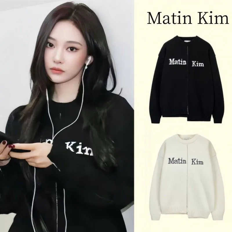 MatinKinn Fashion Spring Fall High Neck Embroidered Zip-Up Knit Cardigan Sweater Top