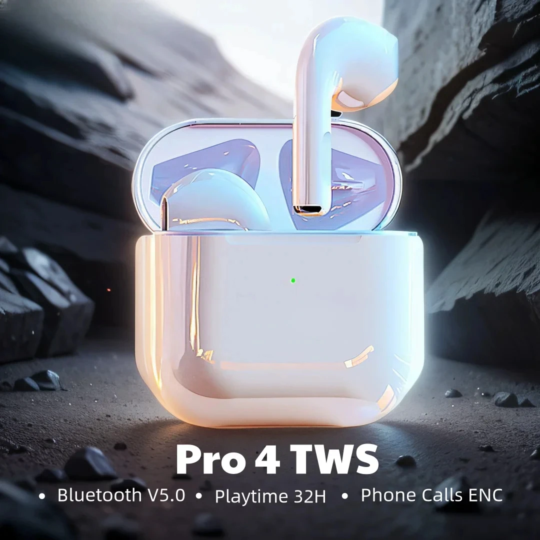 Pro4 TWS Bluetooth Earphones 9D Stereo Wireless Headphone In-Ear HiFi Earbuds Hands-Free Headset With Microphone