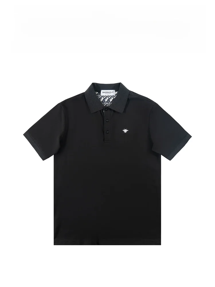 

Мужская футболка BAIRBAOLIY класса люкс с коротким рукавом, с вышивкой, повседневная, с отложным воротником, летняя, модная, для города