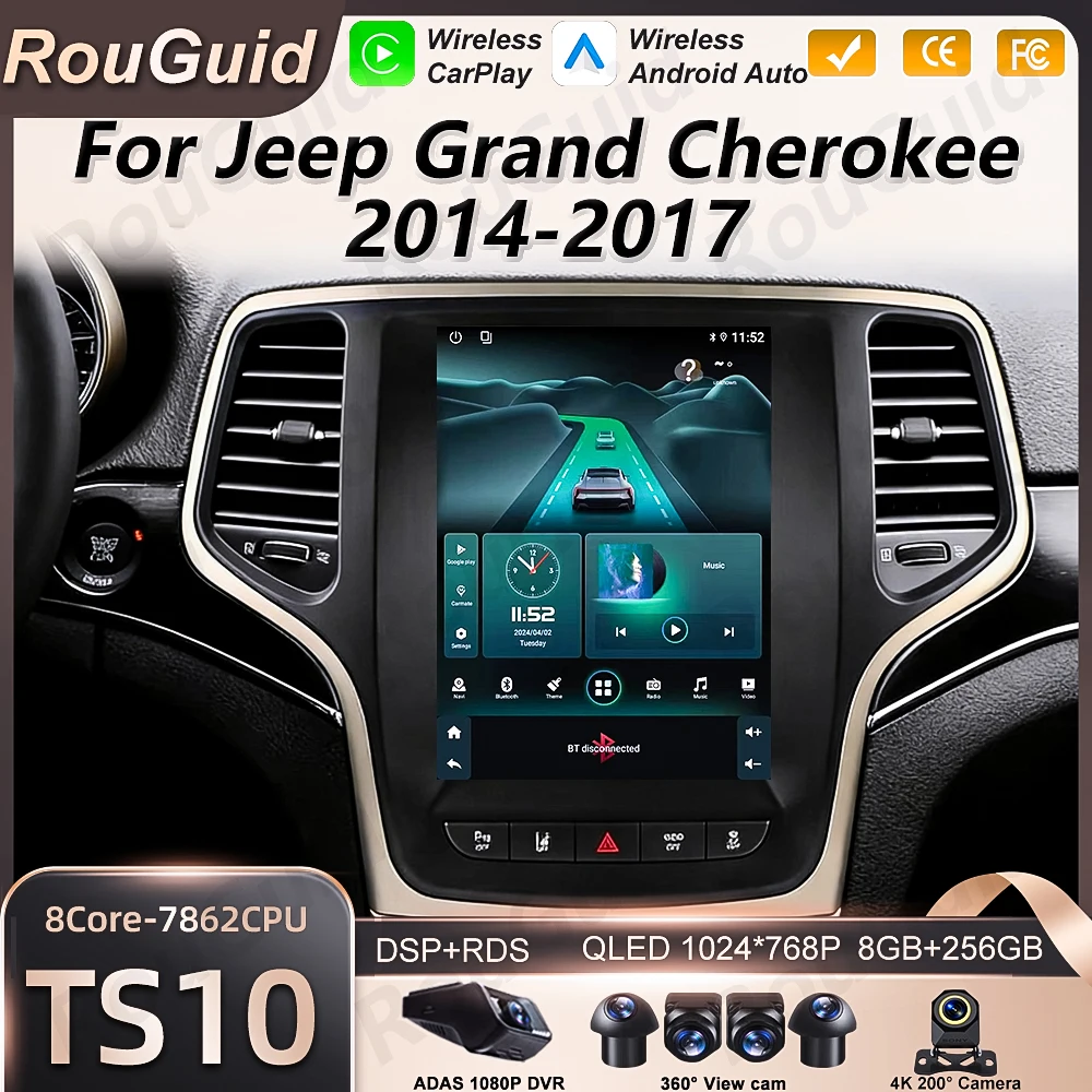 Radio para Auto Android 16 para Jeep Grand Cherokee 2014 2015 2016 2017, Reproductor Multimedia Carplay, Reproductor de Video, Pantalla Táctil 2K, Estéreo para Auto