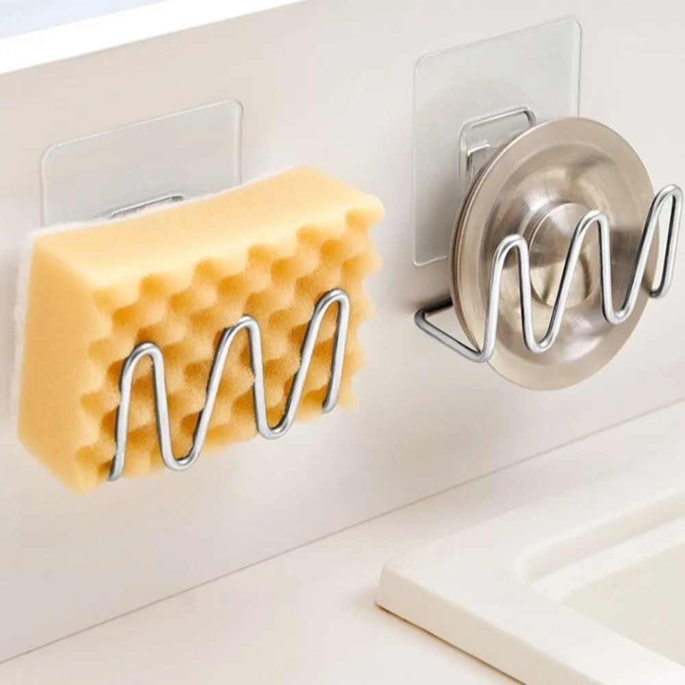 Stainless Steel Sponge Holder Wall Mounted Self Adhesive Sponge Drain Rack Space Saving Ventilated Drainage