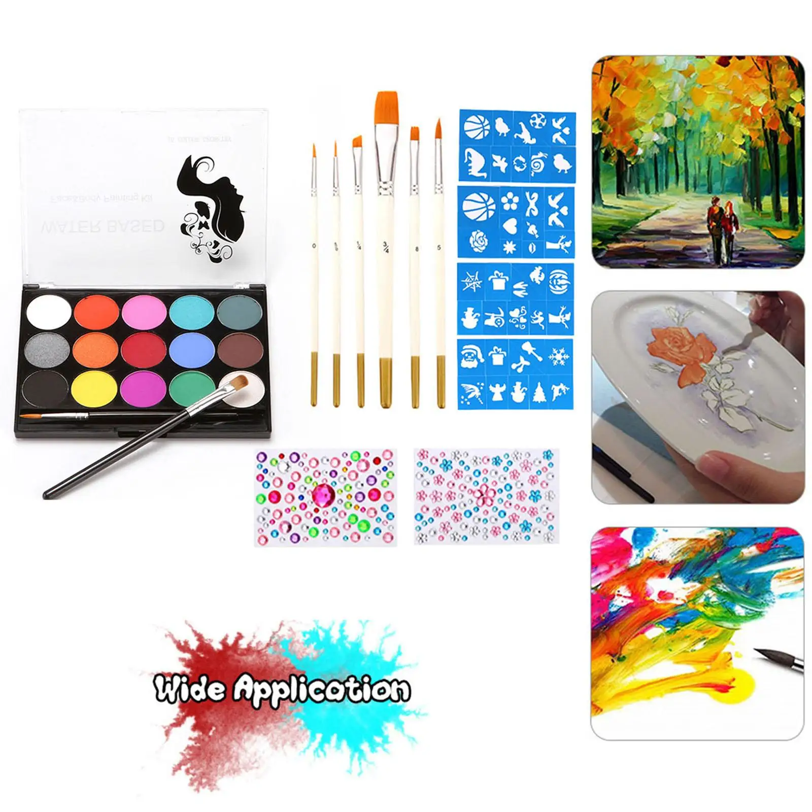 Paleta pigmentów do malowania twarzy i ciała, 6 pędzli, szybkoschnący, na bazie wody, zestaw do malowania twarzy i ciała na imprezy, do makijażu i odgrywania ról.